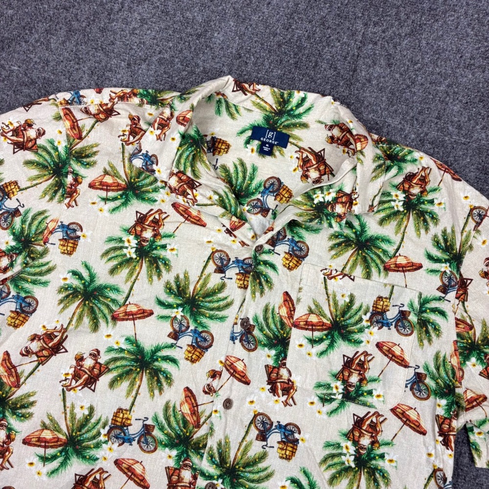 George Mens Size XL Christmas Tropical Palm Tree Short Sleeve Button Down Shirt